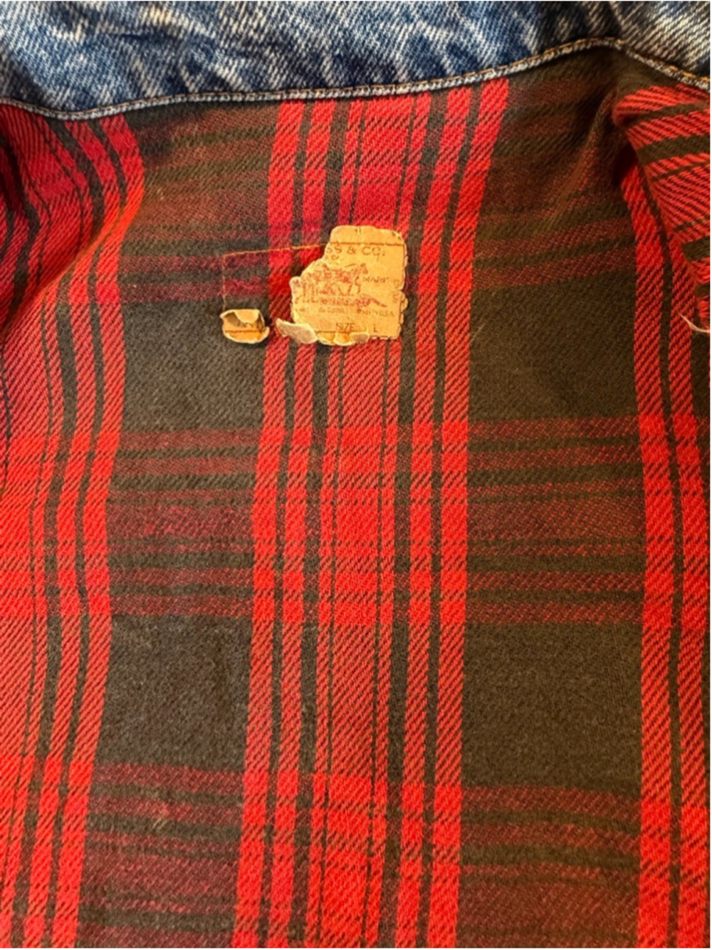 Vintage Levi’s 80s acid wash plaid lined button up jean jacket size Large - Picture 7 of 14